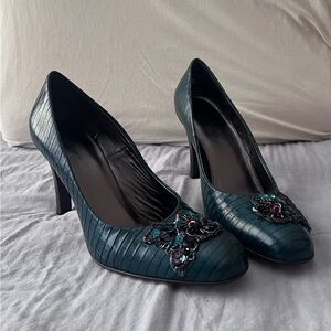 Elegant Teal Embellished Women's Heels